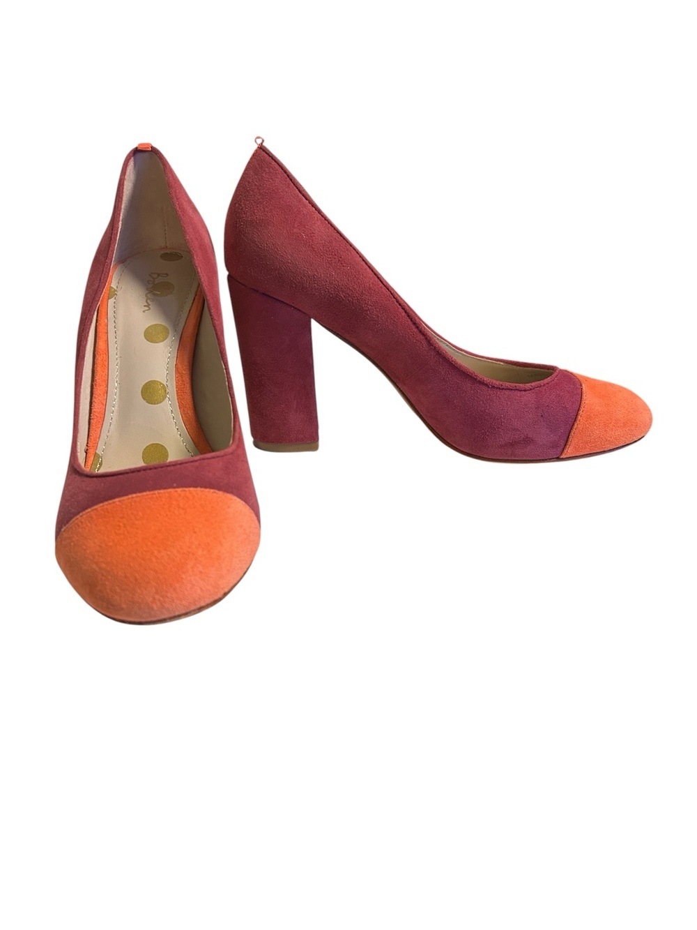Boden Lisbeth Suede Raspberry & Orange Cap Toe Block Heels Size EIU 38/US 7.5